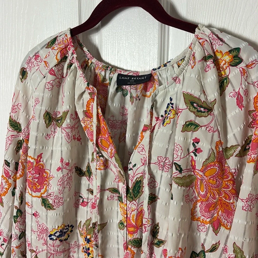 Lane Bryant Home 3/4 Sleeve Notch Neck Tie Front Blouse size 18 / 20